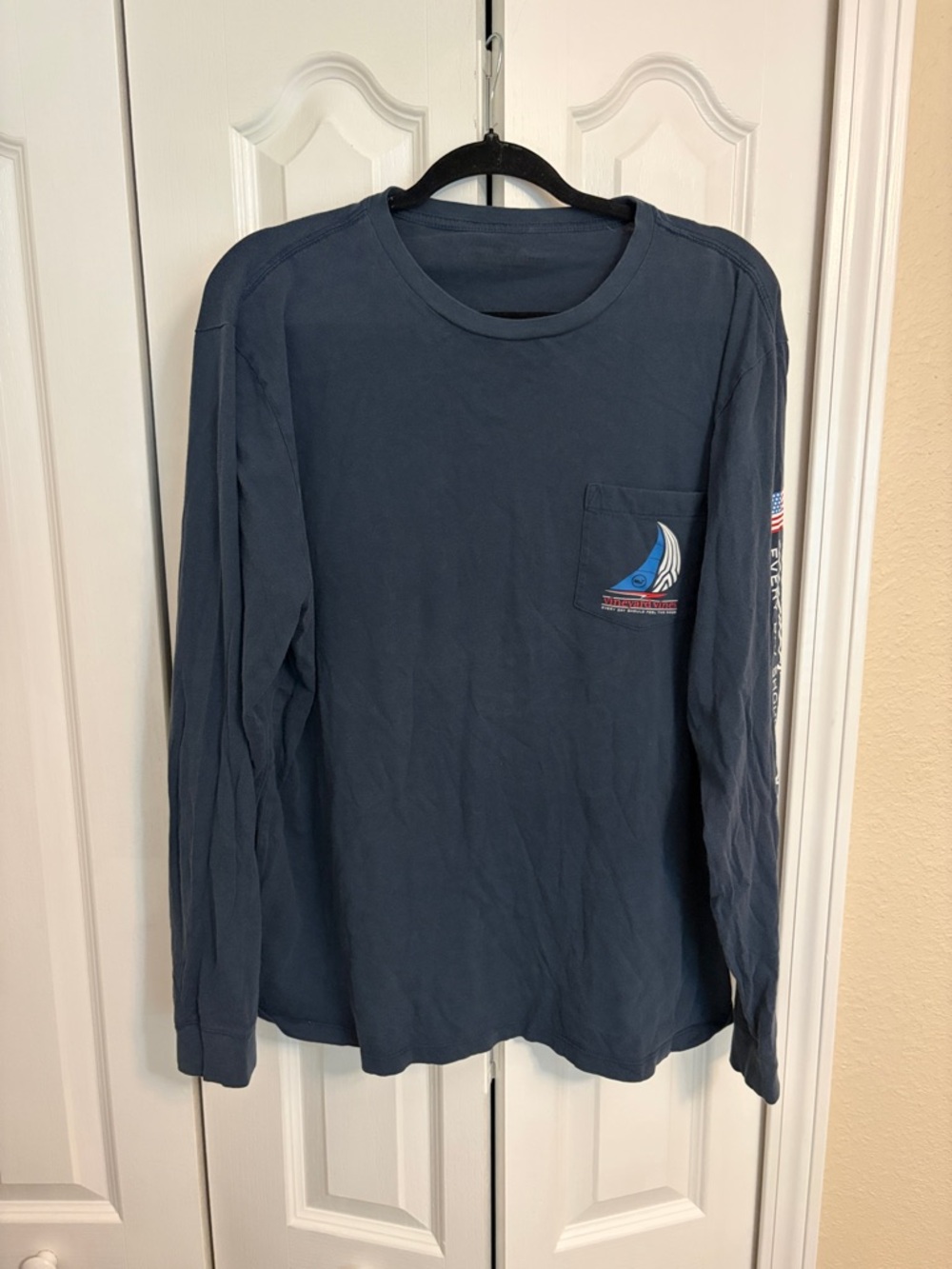 Vineyard Vines Navy Long Sleeve Pocket Tee with Sailboat Graphic